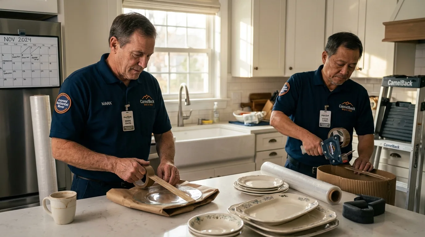 Professional crew packing kitchen dishware in Chandler, TX